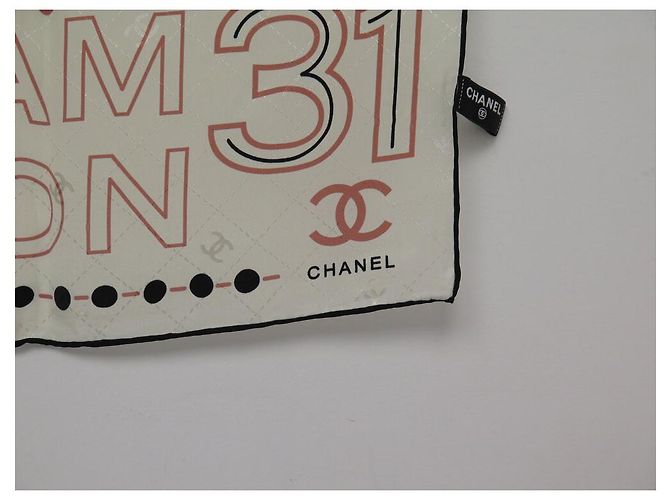 BUFANDA CHANEL LOGO CC 31 RUE CAMBON 90 CM SEDA ECRU Crudo - vista 6