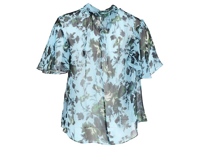 Blusa in georgette con stampa floreale Erdem Caprice in seta azzurra - vista 3