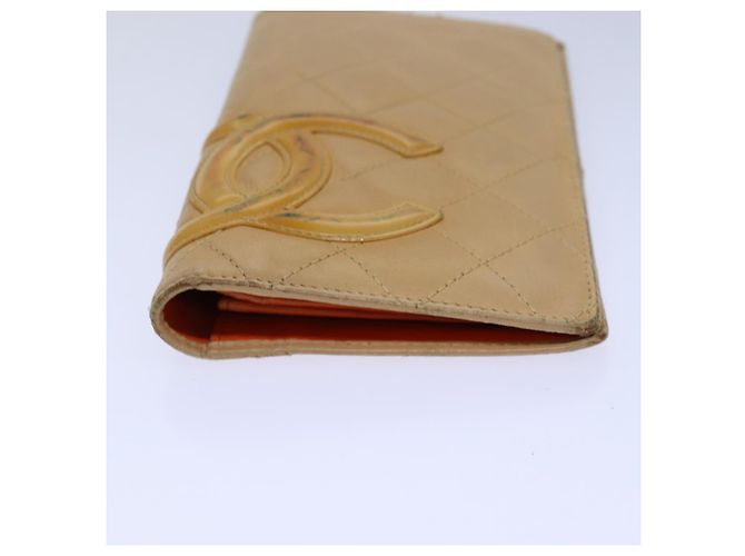 CHANEL Línea Cambon Monedero Largo de Cuero Beige CC Auth bs16763 - vista 6