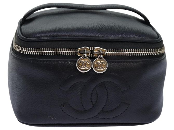 Vanity CHANEL COCO Marca Pochette Cosmetica Pelle Caviar Nera CC Auth bs16727 Nero - vista 13