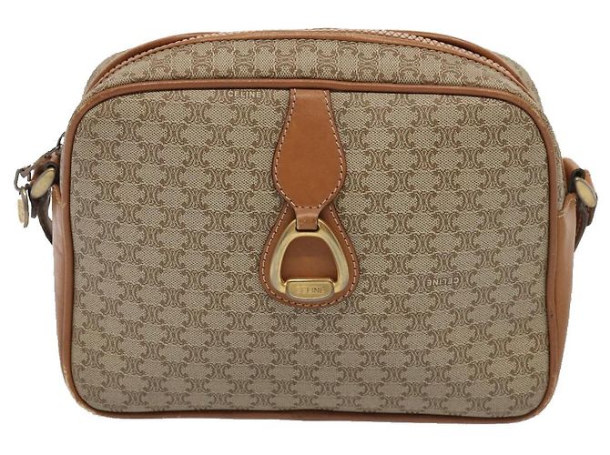 Céline Borsa a spalla in tela Macadam CELINE beige oro Auth yk14240 D'oro - vista 13