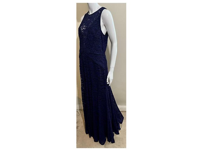 Vera Wang Abendkleid in Mitternachtsblau aus Guipure-Spitze Marineblau - Ansicht 3