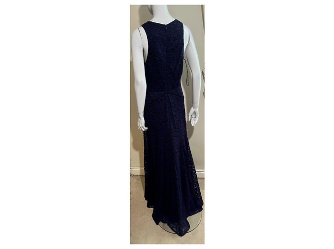 Vera Wang Abendkleid in Mitternachtsblau aus Guipure-Spitze Marineblau - Ansicht 4