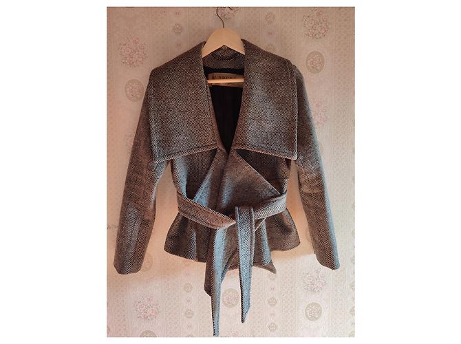 Burberry Herringbone Jacke Schwarz Weiß Wolle und Polyester - Ansicht 2