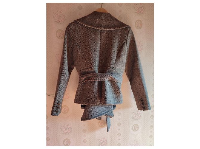 Burberry Herringbone Jacke Schwarz Weiß Wolle und Polyester - Ansicht 3