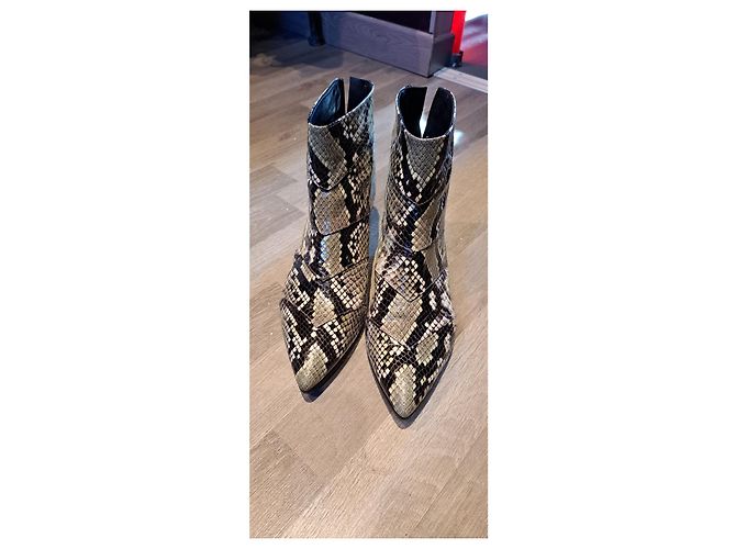 Autre Marque Python Print Patent Leather Ankle Boots Sage Green Black 38 - view 2