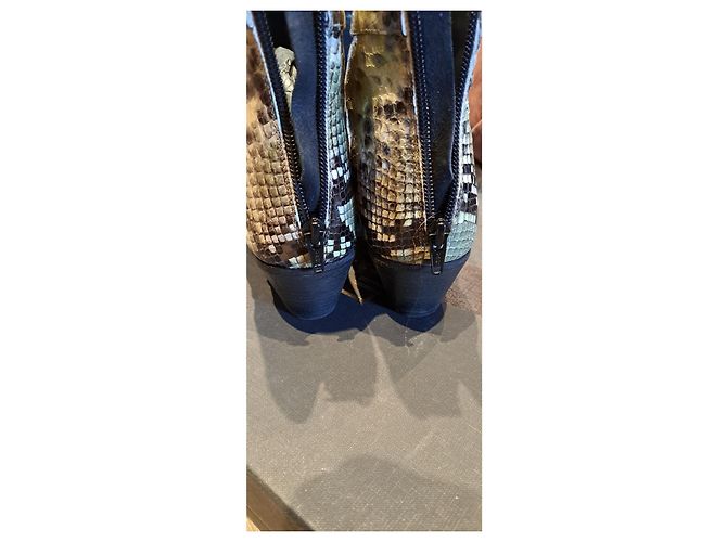 Autre Marque Python Print Patent Leather Ankle Boots Sage Green Black 38 - view 3