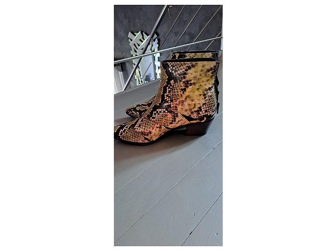Autre Marque Python Print Patent Leather Ankle Boots Sage Green Black 38 - view 4