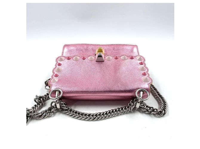Borsa Fendi Kan I in pelle rosa - vista 7
