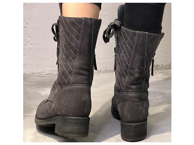 Chanel Combat CC Logo Schnürstiefel Grau Anthrazitgrau - Ansicht 5