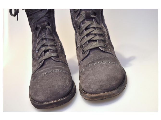 Chanel Combat CC Logo Schnürstiefel Grau Anthrazitgrau - Ansicht 7