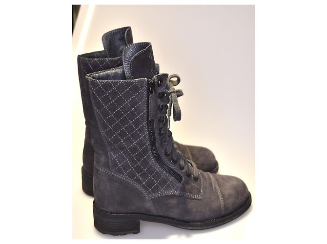 Chanel Combat CC Logo Schnürstiefel Grau Anthrazitgrau - Ansicht 8