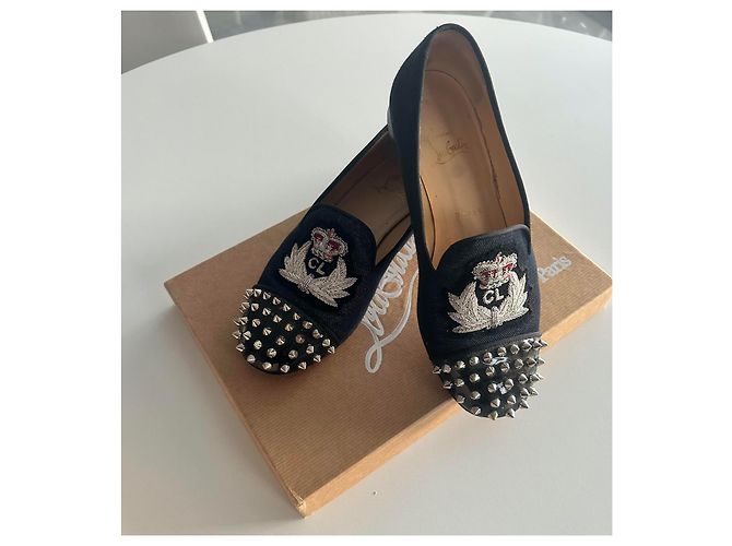 Mocassini Christian Louboutin in denim blu con borchie - vista 2