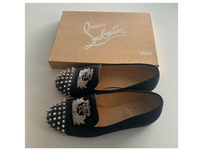Mocassini Christian Louboutin in denim blu con borchie - vista 4