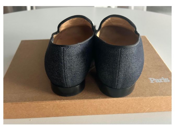 Mocassini Christian Louboutin in denim blu con borchie - vista 5