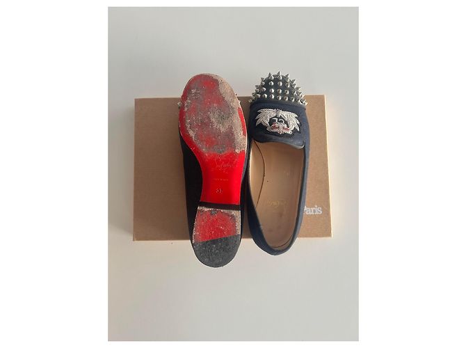 Mocassini Christian Louboutin in denim blu con borchie - vista 6