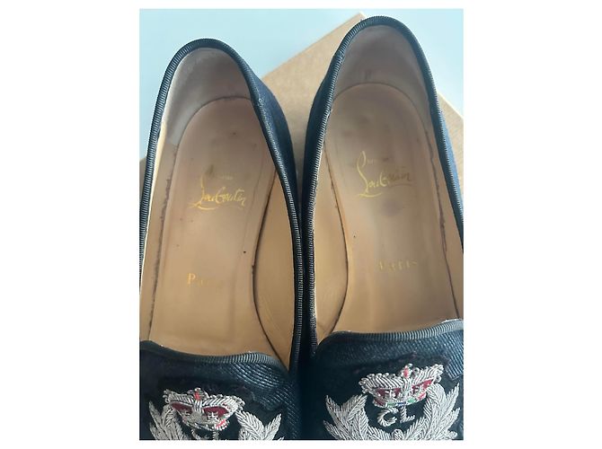 Mocassini Christian Louboutin in denim blu con borchie - vista 7