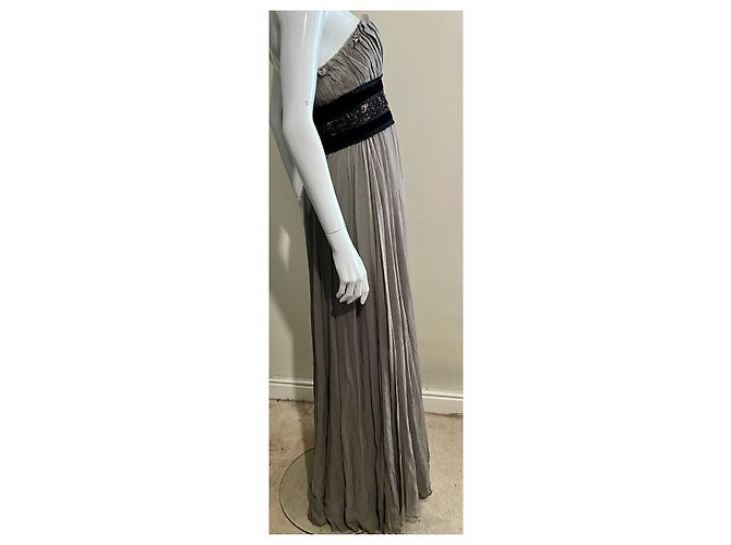 Marchesa Trägerloses Seiden- und Samtkleid für Göttinnen Schwarz Grau - Ansicht 3