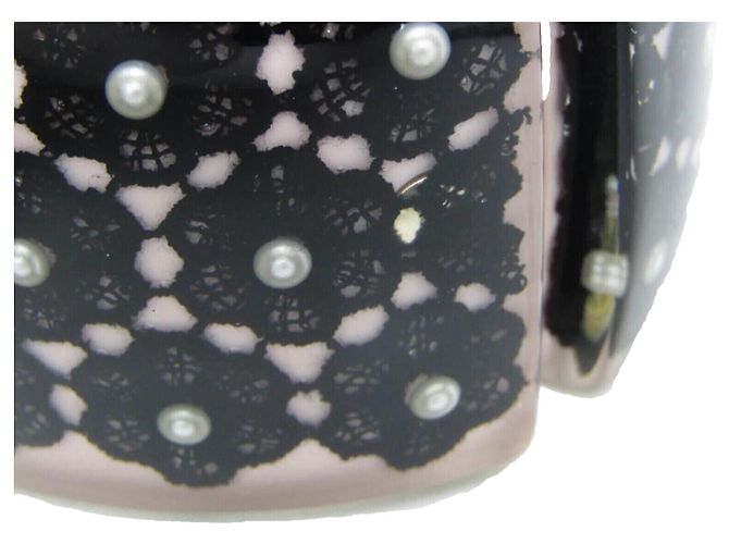 Chanel Armreif mit falschen Perlen und CC-Spitzenblumen Schwarz Pink Weiß - Ansicht 12