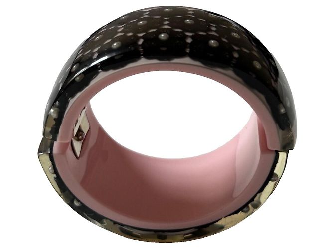 Chanel Armreif mit falschen Perlen und CC-Spitzenblumen Schwarz Pink Weiß - Ansicht 4
