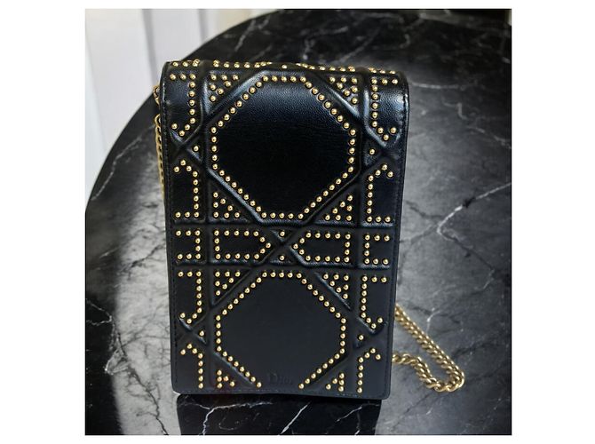 Clutch Diorama verticale in agnello con borchie Christian Dior Nero Gold hardware - vista 4