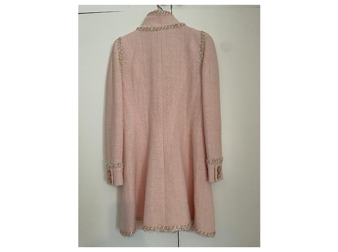 Cambon Abrigo de tweed de algodón con cuello alto y ribete rosa Chanel 2013C, botón CC 36 - vista 5