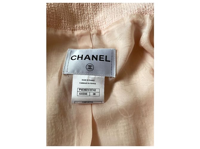 Cambon Abrigo de tweed de algodón con cuello alto y ribete rosa Chanel 2013C, botón CC 36 - vista 8