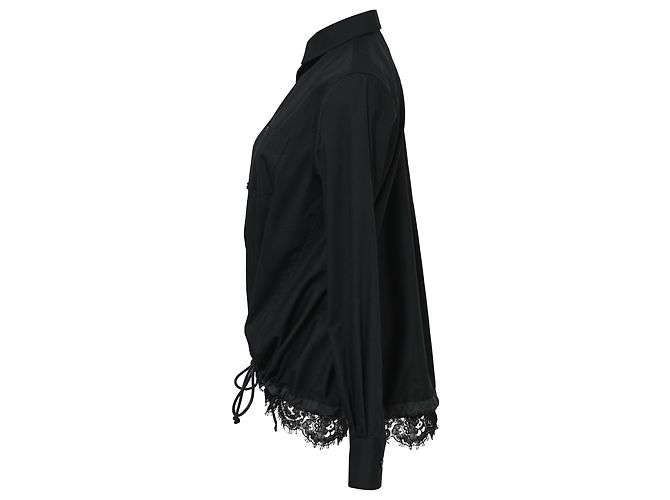 Sacai Luck Langärmliges Hemd von Sacai mit Knöpfen, Spitzenbesatz und Kordelzug aus schwarzem Polyester - Ansicht 2