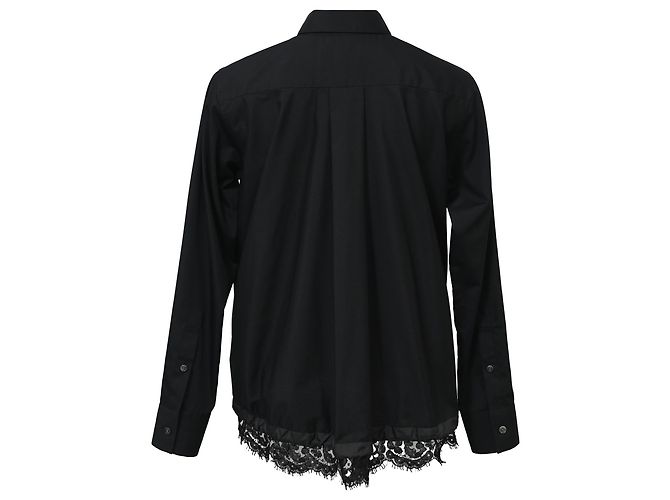 Sacai Luck Langärmliges Hemd von Sacai mit Knöpfen, Spitzenbesatz und Kordelzug aus schwarzem Polyester - Ansicht 3