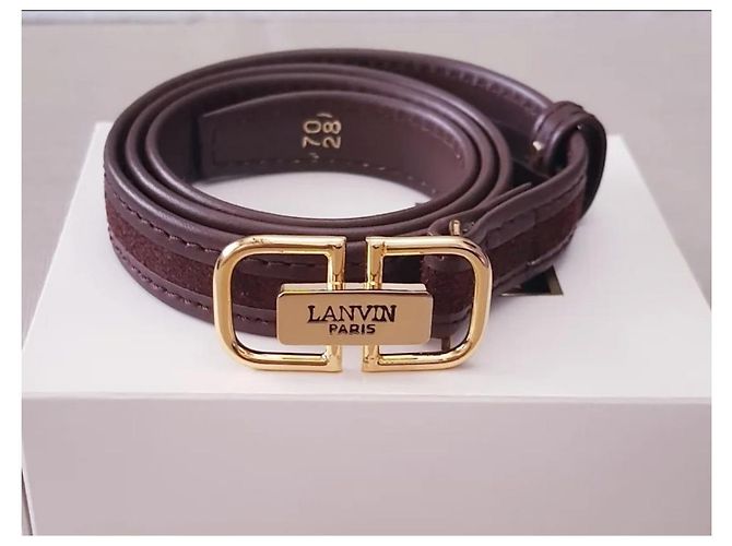 Cinto Lanvin de couro e camurça marrom com fivela dourada Dourado - vista 2