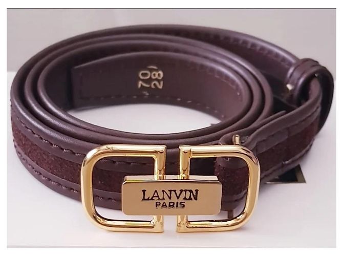 Cinto Lanvin de couro e camurça marrom com fivela dourada Dourado - vista 3