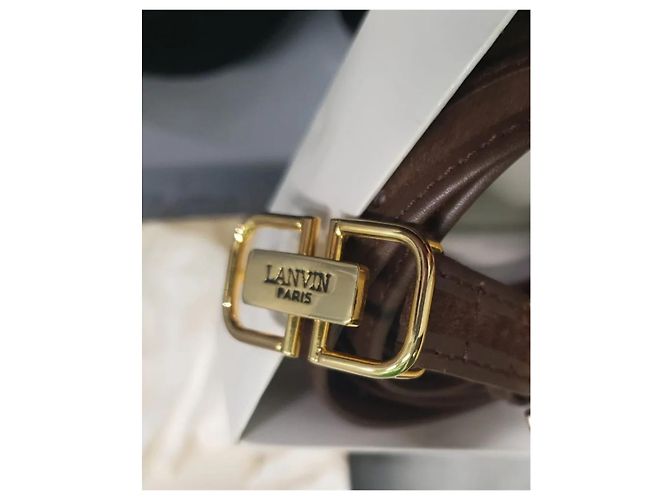 Cinto Lanvin de couro e camurça marrom com fivela dourada Dourado - vista 4