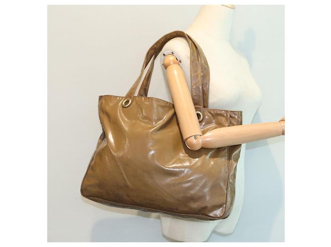 CHANEL COCO Borsa Tote in pelle lucida Beige CC Auth bs16858 - vista 22