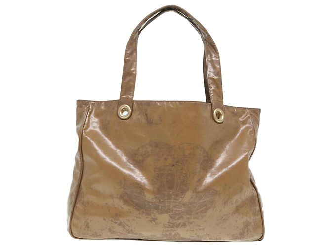 CHANEL COCO Borsa Tote in pelle lucida Beige CC Auth bs16858 - vista 3