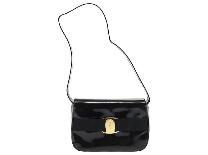 Borsa a Spalla Salvatore Ferragamo in Pelle Verniciata Nera e Oro Auth bs16894 Nero D'oro - vista 2