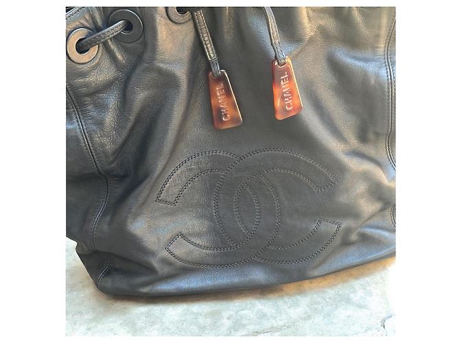 Vintage CHANEL Zugband Schildkröte Ring Griff Tasche Schwarz - Ansicht 3