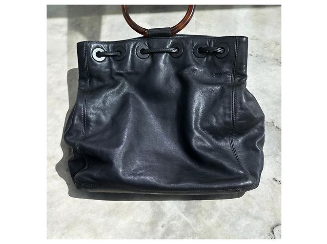 Vintage CHANEL Zugband Schildkröte Ring Griff Tasche Schwarz - Ansicht 4