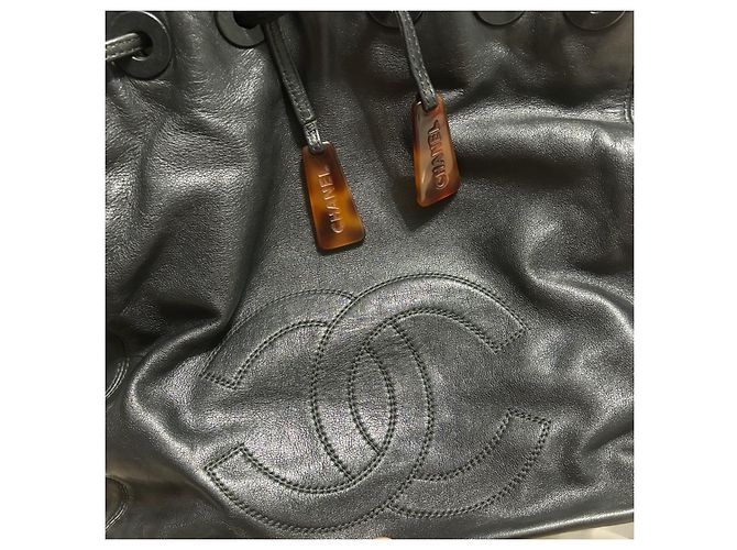 Vintage CHANEL Zugband Schildkröte Ring Griff Tasche Schwarz - Ansicht 5