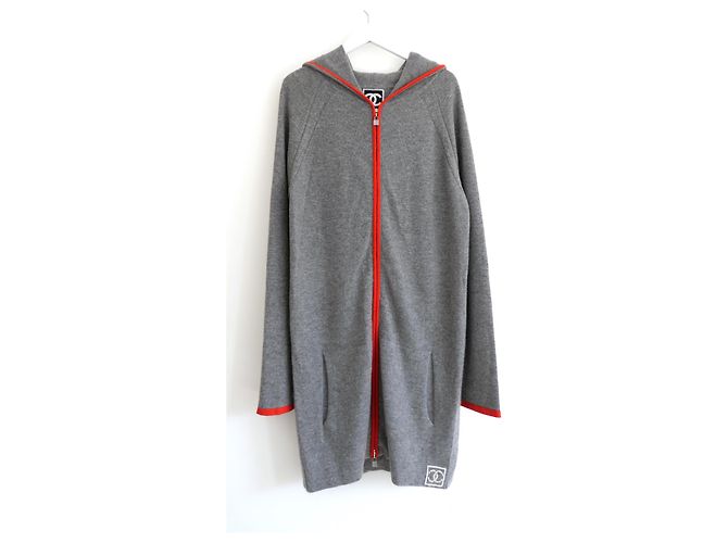 Chanel Sport Line 2009 09P Langer Cashmere-Cardigan mit Reißverschluss Grau - Ansicht 5