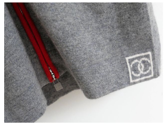 Chanel Sport Line 2009 09P Langer Cashmere-Cardigan mit Reißverschluss Grau - Ansicht 6
