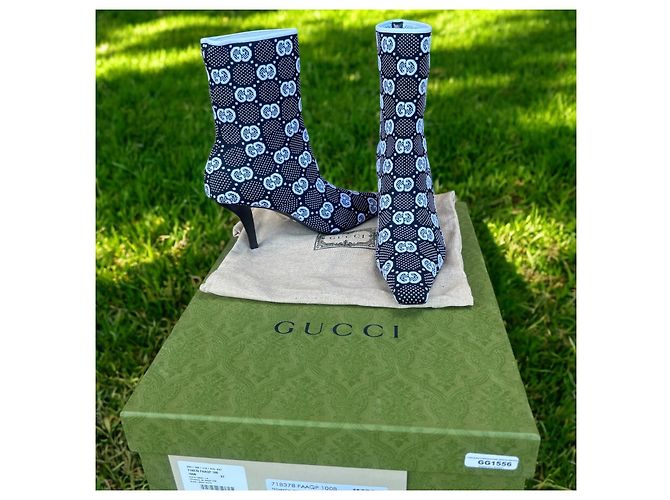 Botas de punta afilada de punto GG de Gucci Negro Blanco - vista 2