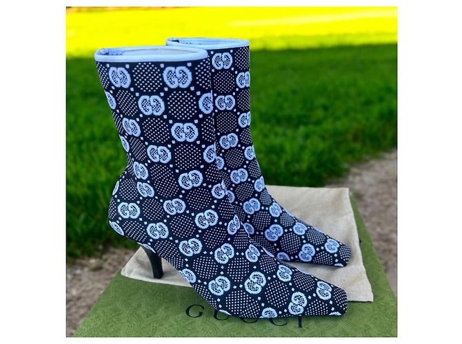 Botas de punta afilada de punto GG de Gucci Negro Blanco - vista 3