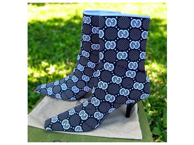 Botas de punta afilada de punto GG de Gucci Negro Blanco - vista 4