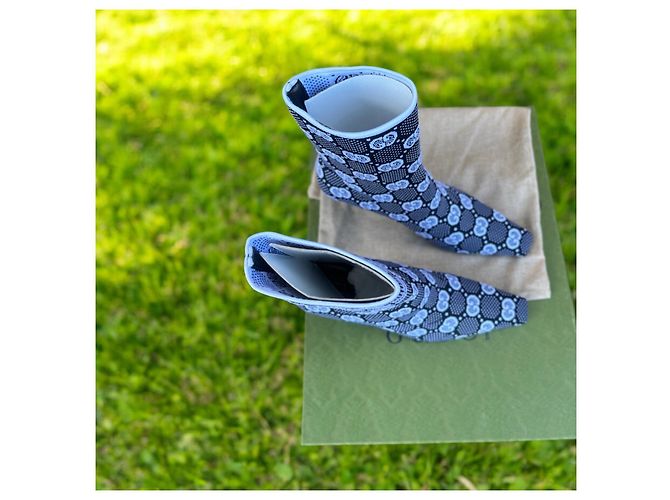 Botas de punta afilada de punto GG de Gucci Negro Blanco - vista 7