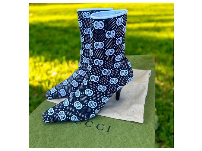 Botas de punta afilada de punto GG de Gucci Negro Blanco - vista 8