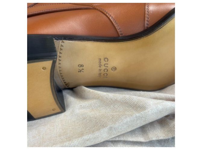 Botas de cuero con hebilla grabada Gucci Negro Camello - vista 6