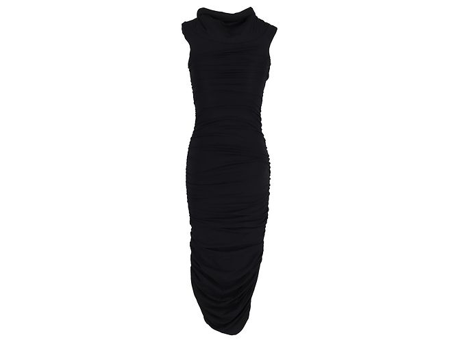 Vestido midi drapeado Khaite Spence en algodón negro - vista 3