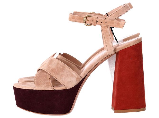 Sandali con tacco a piattaforma Bebe in suede nudo di Gianvito Rossi - vista 2