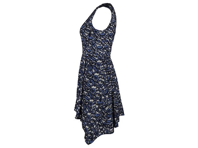 Louis Vuitton Kleid aus blauer Seide mit Spitzenmuster - Ansicht 2