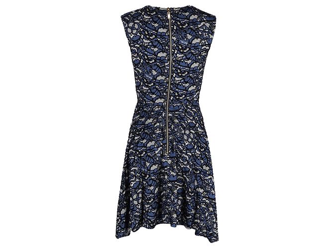 Louis Vuitton Kleid aus blauer Seide mit Spitzenmuster - Ansicht 3